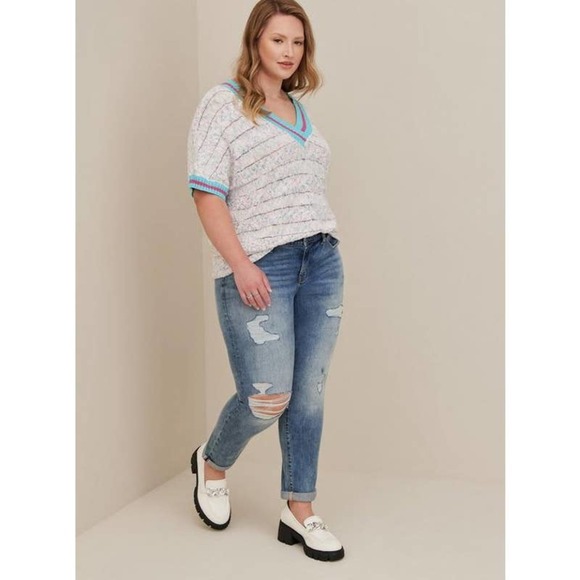 Torrid White and Blue Striped Blouse - Picture 2 of 10